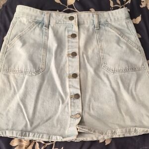 Light Blue Denim Button-Front Skirt